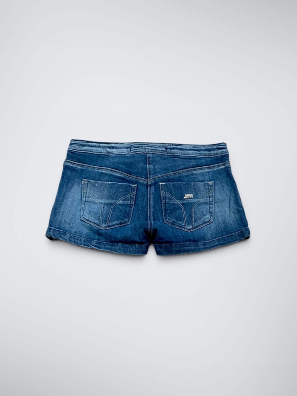 VTG Y2k Miss Sixty Avant-Garde Arched Micro Denim Mid Rise Shorts - Picture 2 of 8